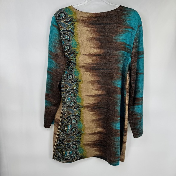 Chicos Travelers Crushed Artsy Jacket Womens 2 L 12 Brown Blue Green NEW - Picture 8 of 15